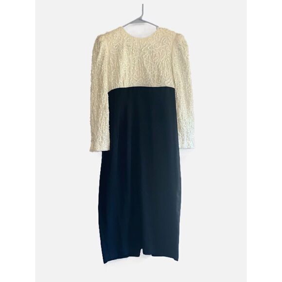 Vnt Sarah Elizabeth Dress Crew Neck Beaded Pearl Button Shoulder Pads 10 Petite - Picture 1 of 16